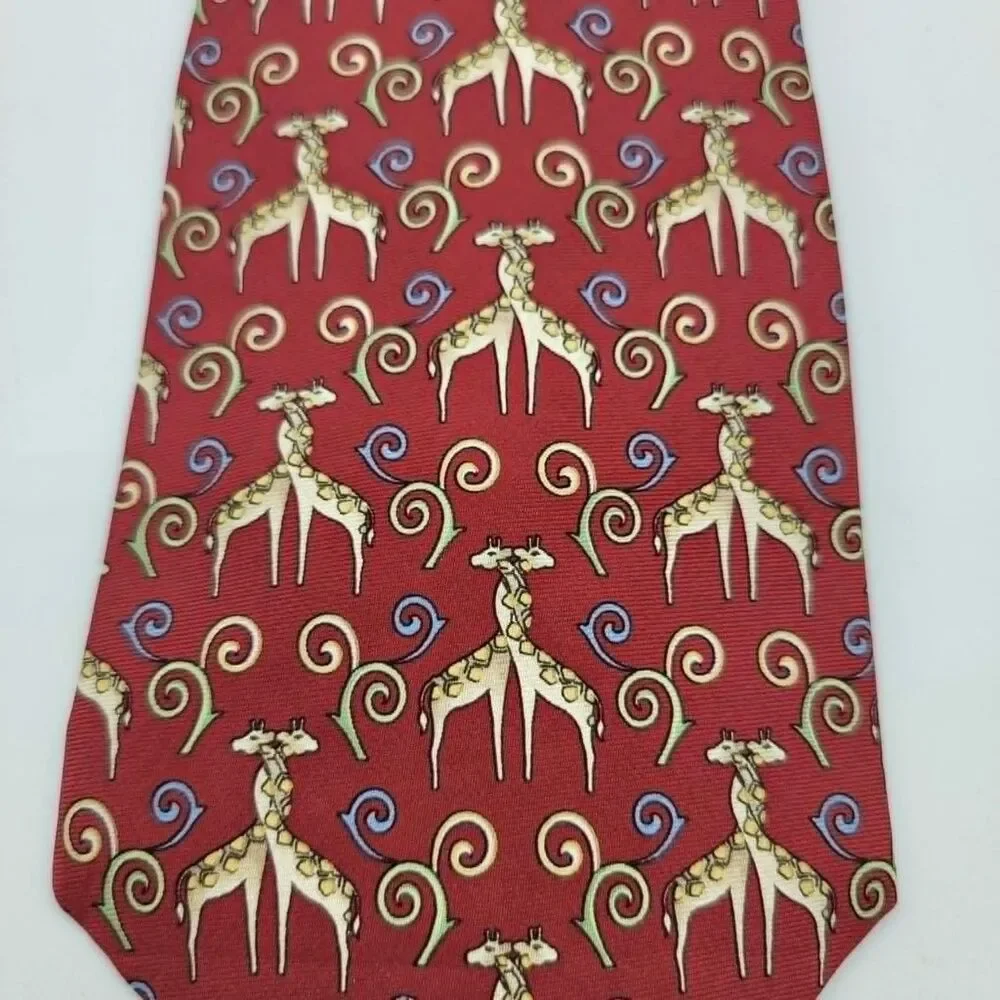 Lord & Taylor Men's Necktie Red Giraffe Pattern Vintage size 57.5 x 4